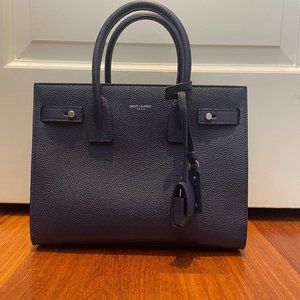 Authentic Saint Laurent Paris Sac de Jour Navy Leather Small Tote Handbag Purse